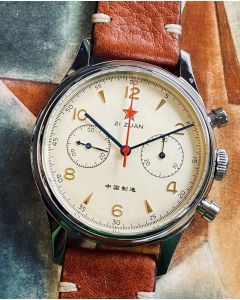 40mm Seagull 1963 Red Star Chronograph Seagull ST19, Saphir, mit 3 Bändern!