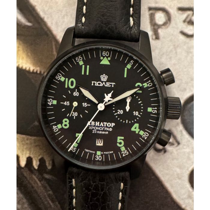 Black Aviator I Chronograph 40mm Poljot 3133